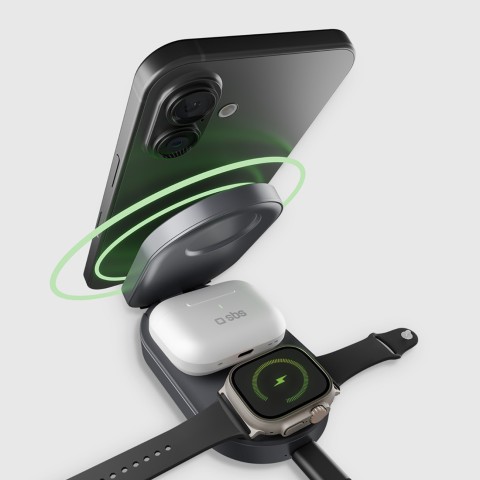
3 viename belaidis sulankstomas įkrovimo stotelė „iPhone“, „Apple Watch“, „AirPods“ QI2 MFI – juoda
