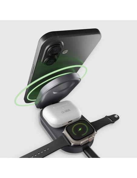 
3 viename belaidis sulankstomas įkrovimo stotelė „iPhone“, „Apple Watch“, „AirPods“ QI2 MFI – juoda
