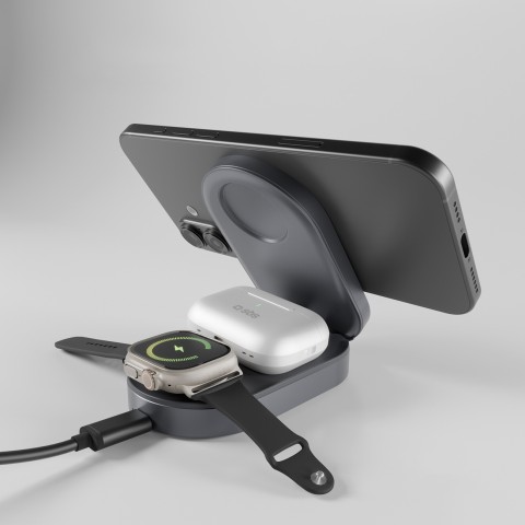 
3 viename belaidis sulankstomas įkrovimo stotelė „iPhone“, „Apple Watch“, „AirPods“ QI2 MFI – juoda
