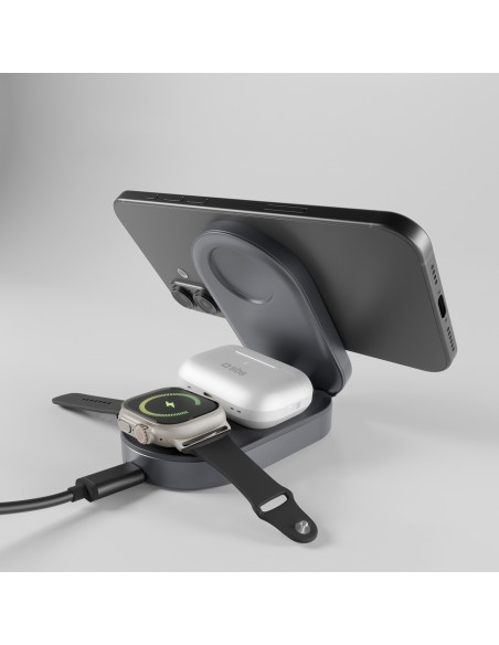 
3 viename belaidis sulankstomas įkrovimo stotelė „iPhone“, „Apple Watch“, „AirPods“ QI2 MFI – juoda
