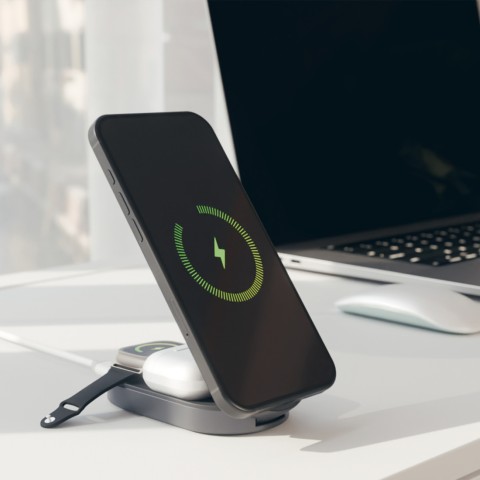 
3 viename belaidis sulankstomas įkrovimo stotelė „iPhone“, „Apple Watch“, „AirPods“ QI2 MFI – juoda
