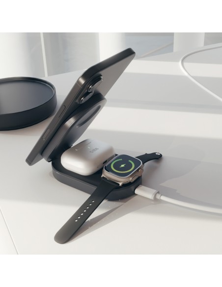 
3 viename belaidis sulankstomas įkrovimo stotelė „iPhone“, „Apple Watch“, „AirPods“ QI2 MFI – juoda
