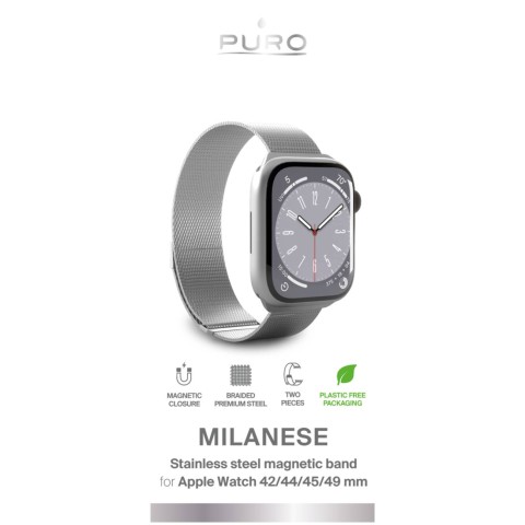 
„Apple Watch“ nerūdijančio plieno Milano apyrankė (42, 44, 45, 49 mm) – sidabrinė

