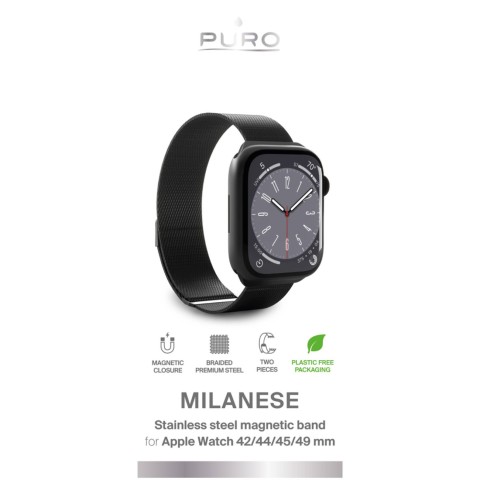 
„Apple Watch“ dirželis, 42, 44, 45, 49 mm, Milano stiliaus – juodas
