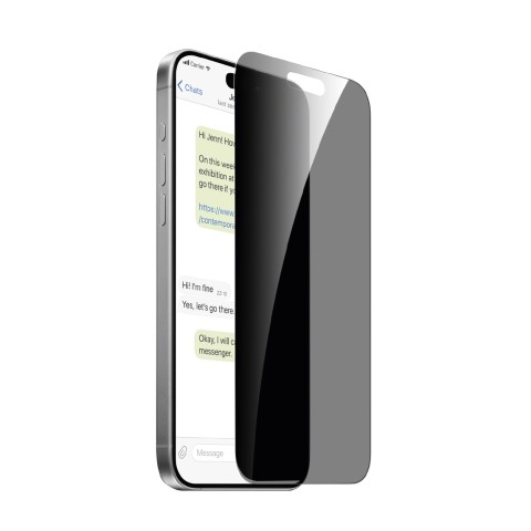 
Grūdintas stiklas, skirtas „iPhone 16 Pro“ privatumo užtikrinimui.
