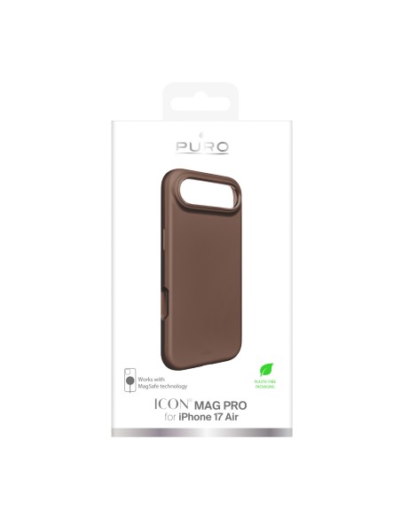 
Silikoninis dėklas, skirtas „iPhone 17 Air“, su kameros apsauga ir aliumininiais „MagSafe“ mygtukais – rudas
