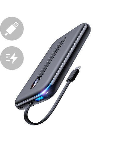 Powerbank 10000mAh 20W Quick Charge USB USB-C integruotas USB-C laidas juodas
