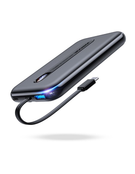 Powerbank 10000mAh 20W Quick Charge USB USB-C integruotas USB-C laidas juodas