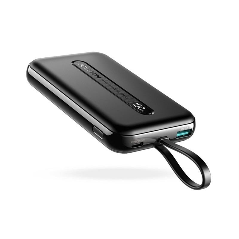 Powerbank 10000mAh 20W Quick Charge USB USB-C integruotas USB-C laidas juodas
