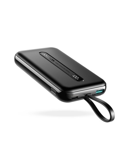 Powerbank 10000mAh 20W Quick Charge USB USB-C integruotas USB-C laidas juodas