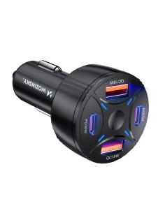 
Automobilinis įkroviklis 2xUSB-C 2xUSB-A 60W - juodas
