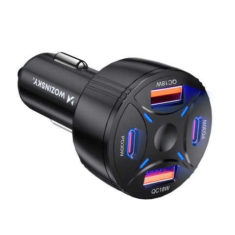 
Automobilinis įkroviklis 2xUSB-C 2xUSB-A 60W - juodas
