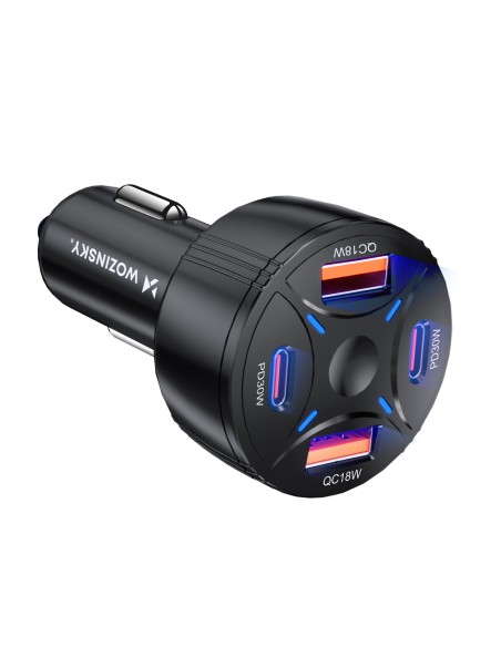 
Automobilinis įkroviklis 2xUSB-C 2xUSB-A 60W - juodas

