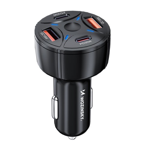 
Automobilinis įkroviklis 2xUSB-C 2xUSB-A 60W - juodas
