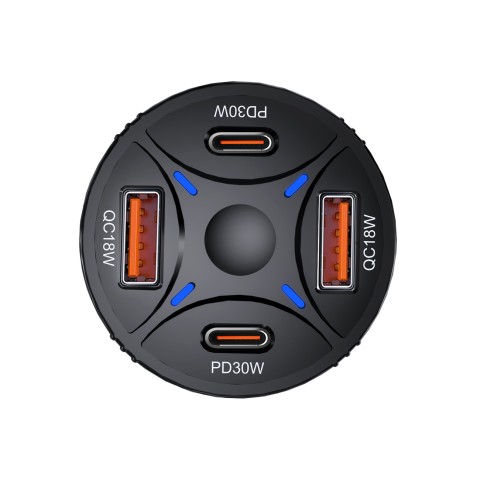 
Automobilinis įkroviklis 2xUSB-C 2xUSB-A 60W - juodas
