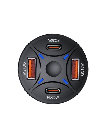 
Automobilinis įkroviklis 2xUSB-C 2xUSB-A 60W - juodas
