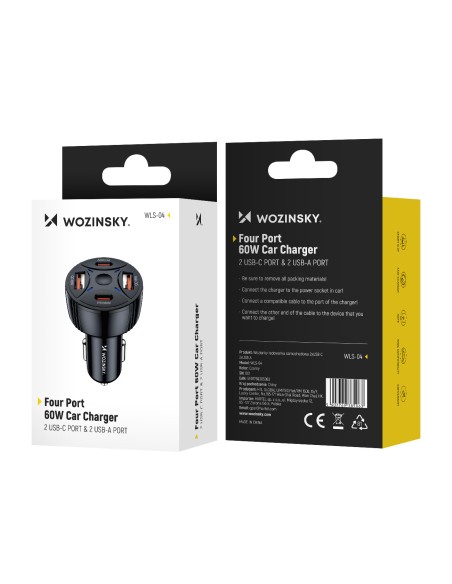 
Automobilinis įkroviklis 2xUSB-C 2xUSB-A 60W - juodas
