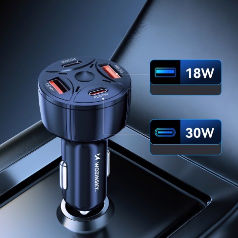
Automobilinis įkroviklis 2xUSB-C 2xUSB-A 60W - juodas
