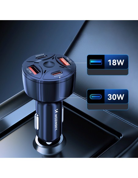 
Automobilinis įkroviklis 2xUSB-C 2xUSB-A 60W - juodas
