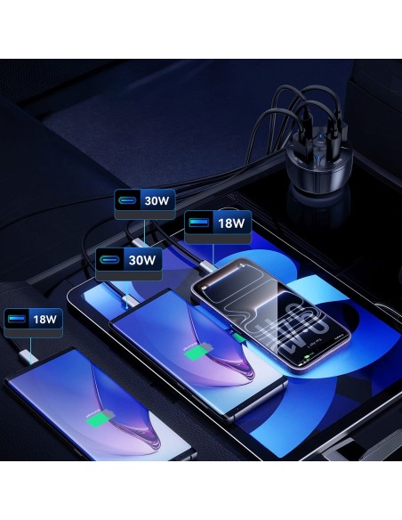 
Automobilinis įkroviklis 2xUSB-C 2xUSB-A 60W - juodas
