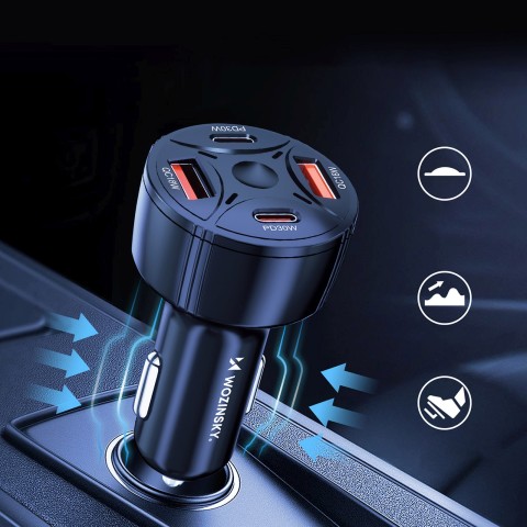 
Automobilinis įkroviklis 2xUSB-C 2xUSB-A 60W - juodas
