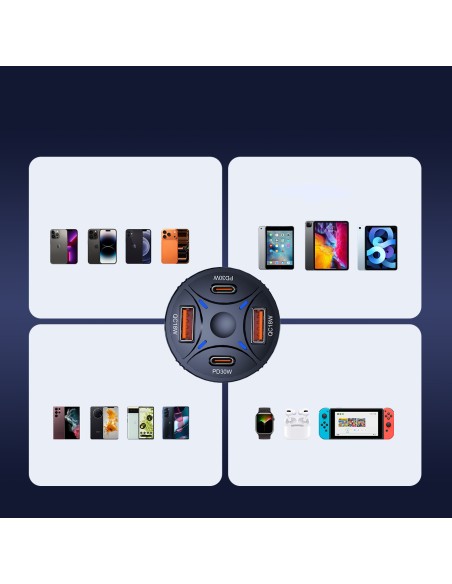 
Automobilinis įkroviklis 2xUSB-C 2xUSB-A 60W - juodas
