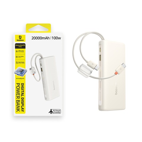 
20000mAh 100W nešiojama baterija su ekranu ir dviem USB-C laidais - smėlio spalvos
