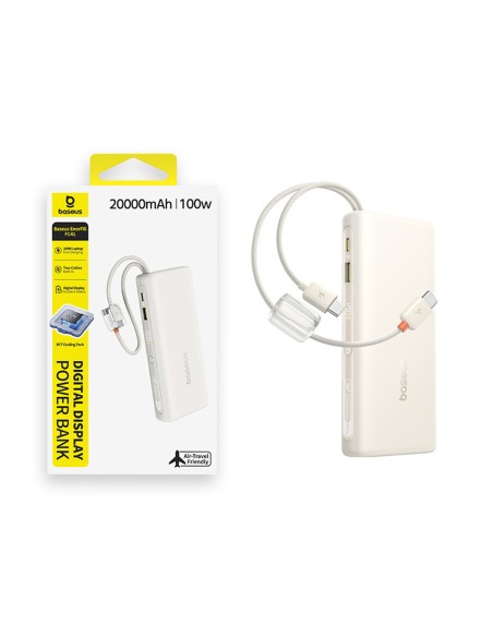 
20000mAh 100W nešiojama baterija su ekranu ir dviem USB-C laidais - smėlio spalvos
