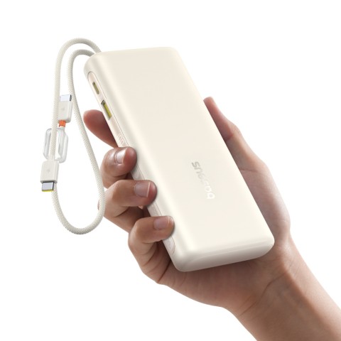 
20000mAh 100W nešiojama baterija su ekranu ir dviem USB-C laidais - smėlio spalvos
