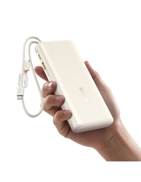
20000mAh 100W nešiojama baterija su ekranu ir dviem USB-C laidais - smėlio spalvos
