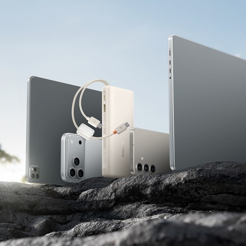 
20000mAh 100W nešiojama baterija su ekranu ir dviem USB-C laidais - smėlio spalvos
