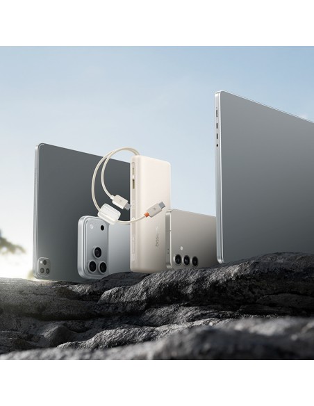
20000mAh 100W nešiojama baterija su ekranu ir dviem USB-C laidais - smėlio spalvos
