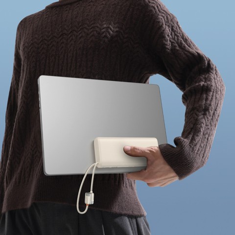 
20000mAh 100W nešiojama baterija su ekranu ir dviem USB-C laidais - smėlio spalvos
