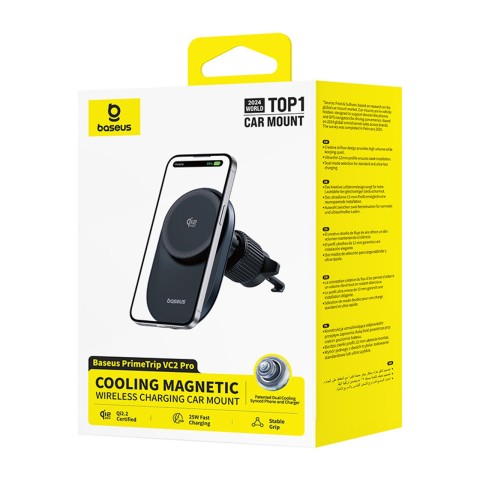 
Magnetinis automobilio laikiklis su Qi2.2 grotelių įkrovikliu ir ventiliatoriumi - juodas
