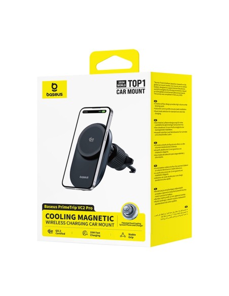 
Magnetinis automobilio laikiklis su Qi2.2 grotelių įkrovikliu ir ventiliatoriumi - juodas

