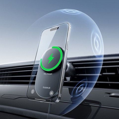 
Magnetinis automobilio laikiklis su Qi2.2 grotelių įkrovikliu ir ventiliatoriumi - juodas

