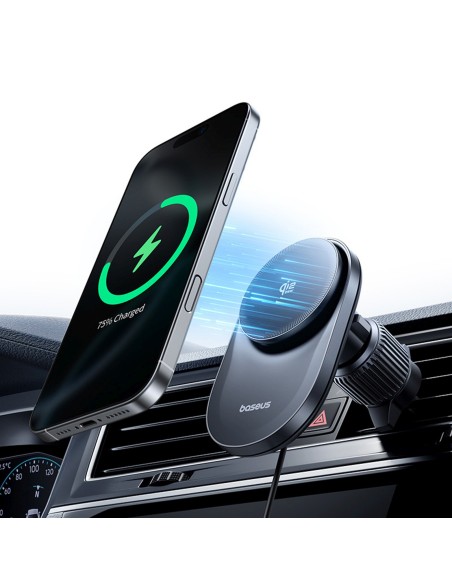 
Magnetinis automobilio laikiklis su Qi2.2 grotelių įkrovikliu ir ventiliatoriumi - juodas
