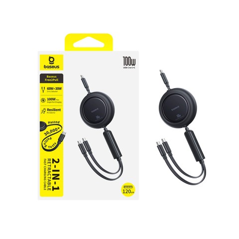 
2 viename USB-C 100 W ištraukiamas laidas 1,2 m – juodas
