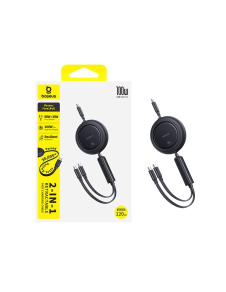 
2 viename USB-C 100 W ištraukiamas laidas 1,2 m – juodas

