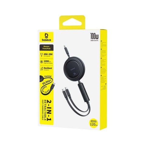 
2 viename USB-C 100 W ištraukiamas laidas 1,2 m – juodas
