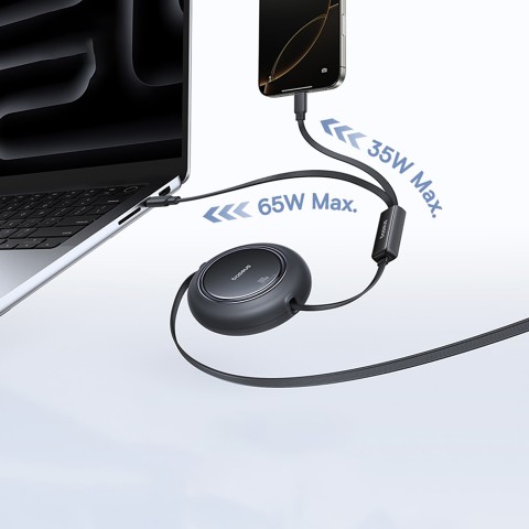 
2 viename USB-C 100 W ištraukiamas laidas 1,2 m – juodas
