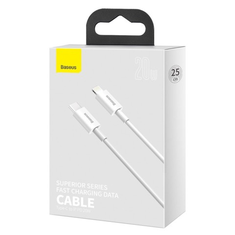 
USB-C laidas – „iPhone Lightning Superior“ serijos 20 W PD 25 cm – baltas
