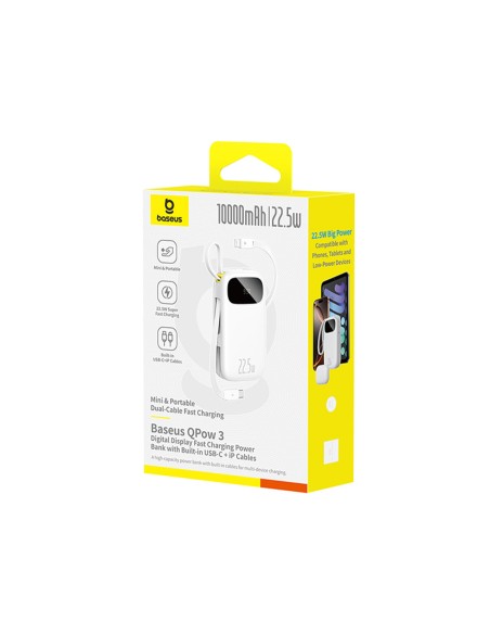 
10000mAh išorinė baterija su ekranu ir integruotais laidais „EnerFill FC31“ 22,5 W - balta
