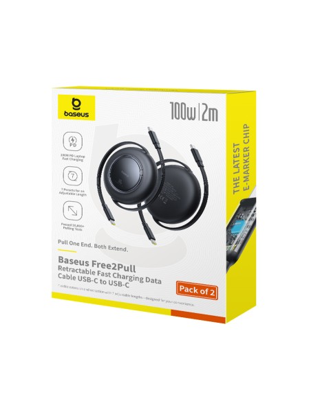 
Ištraukiamas USB-C laidas 100W 2m juodas - 2 vnt.
