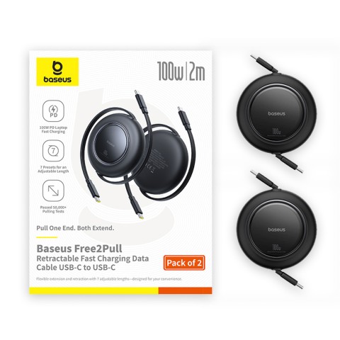 
Ištraukiamas USB-C laidas 100W 2m juodas - 2 vnt.
