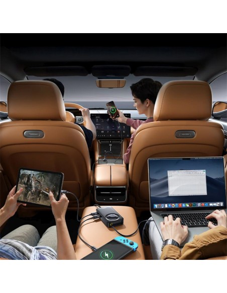 
Automobilinis įkroviklis su ištraukiamu laidu 6 įrenginiams, 60 W - juodas
