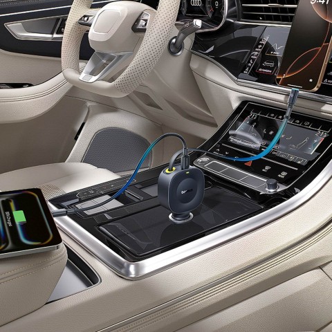 
USB-C automobilinis įkroviklis su ištraukiamu USB-C laidu, 30 W – juodas
