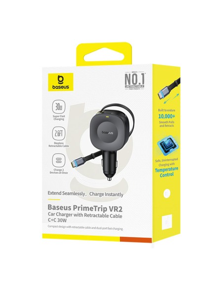 
USB-C automobilinis įkroviklis su ištraukiamu USB-C laidu, 30 W – juodas
