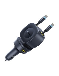 
USB-C USB-A automobilinis įkroviklis su ištraukiamais USB-C laidais, 60 W – juodas
