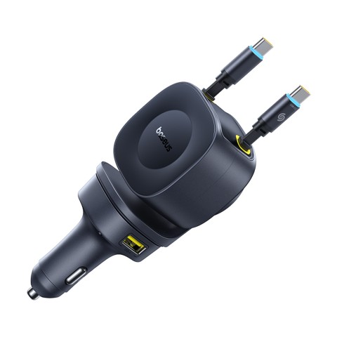 
USB-C USB-A automobilinis įkroviklis su ištraukiamais USB-C laidais, 60 W – juodas
